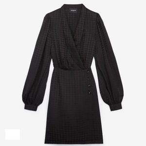 THE KOOPLES BUTTONED BLACK SILK DRESS, JACQUARD